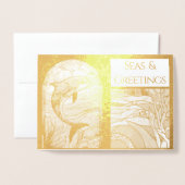Carte Dorée Mer nautique moderne & Dauphin de salutations (Devant avec enveloppe)