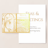 Carte Dorée Mer nautique moderne & Dauphin de salutations (Affichage)