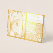 Carte Dorée Mer nautique moderne & Dauphin de salutations (Devant)