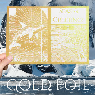 Carte Dorée Mer nautique moderne et salutations, Orca Whale