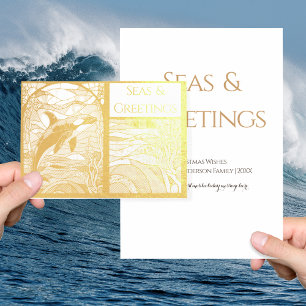 Carte Dorée Mer nautique moderne et salutations, Orca Whale