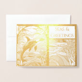 Carte Dorée Mer nautique moderne et salutations, Orca Whale (Devant avec enveloppe)