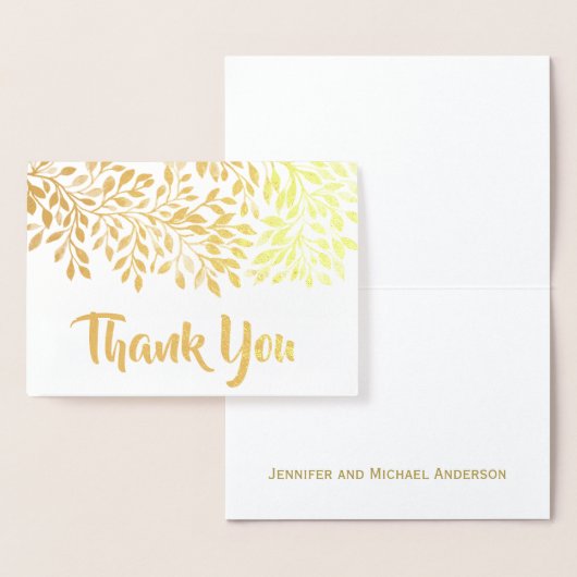 Carte Dorée Merci à huile feuille or avec signature (Affichage)