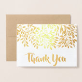 Carte Dorée Merci à huile feuille or avec signature (Devant avec enveloppe)