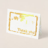 Carte Dorée Merci avec des fleurs, des oiseaux et une tour (Devant)