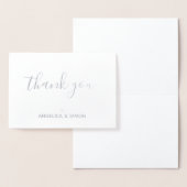 Carte Dorée Merci calligraphie simple Argent personnalisé (Affichage)