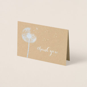 Carte Dorée Merci Dandelion à huile d'argent sur Kraft