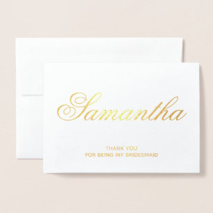 Carte Dorée Merci de Bridesmaid de script fantaisie personnali