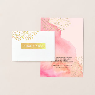 Carte Dorée Merci de Mariage d'aquarelle rose