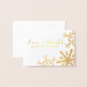 Carte Dorée Merci de mariage d'hiver de flocons d'huile d'or (Devant avec enveloppe)