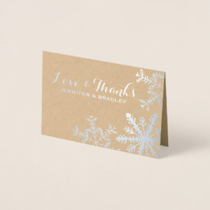 Carte Dorée Merci de mariage hivernal Silver Kraft Snowflakes