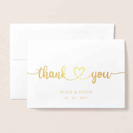 Carte Dorée Merci de Mariage photo manuscrite de script simple (Devant avec enveloppe)