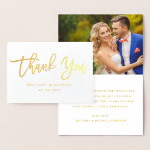 Carte Dorée Merci de script de brosse moderne Mariage Photo Go