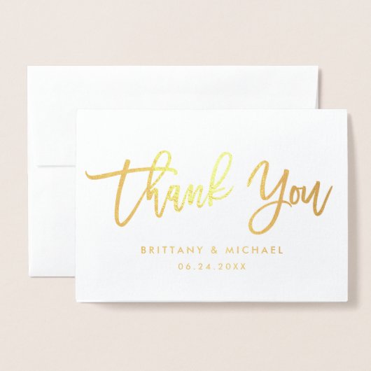 Carte Dorée Merci de script de brosse moderne Mariage Photo Go (Devant avec enveloppe)