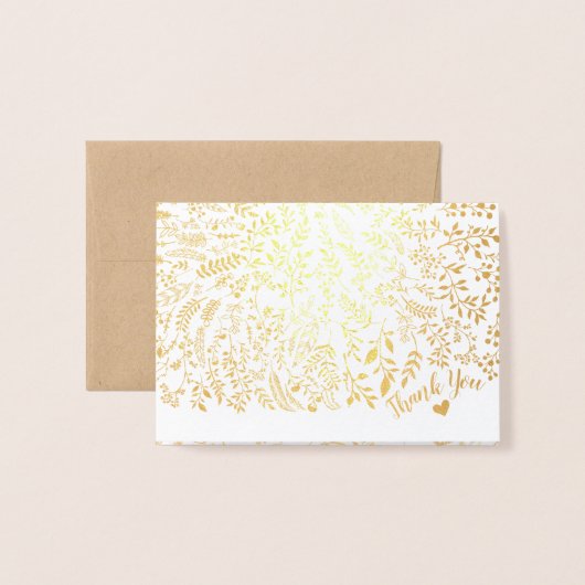 Carte Dorée Merci de typographie florale Gold Foil (Devant avec enveloppe)