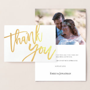 Carte Dorée Merci Élégant Script Photo Mariage Or