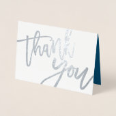 Carte Dorée Merci Élégante calligraphie Mariage bleu Argent (Devant)