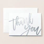 Carte Dorée Merci Élégante calligraphie Mariage bleu Argent (Devant avec enveloppe)