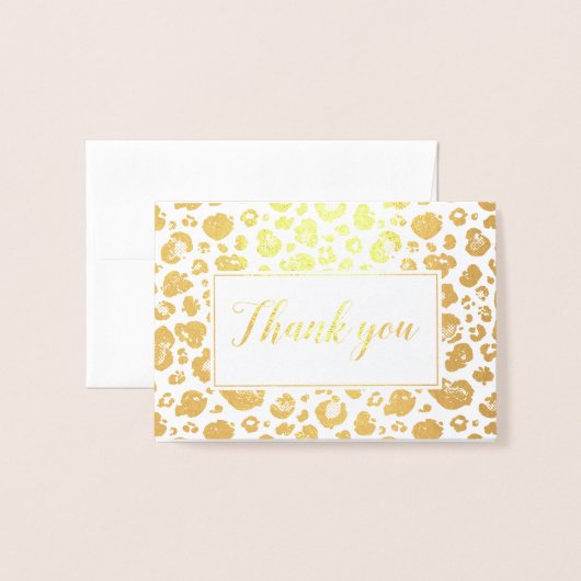 Carte Dorée Merci Empreinte de léopard Gold Foil (Devant avec enveloppe)