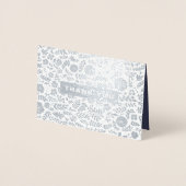 Carte Dorée Merci floral bleu marine en argent Mariage (Devant)