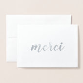 Carte Dorée Merci French Merci Brushstroke Script Argent (Devant avec enveloppe)
