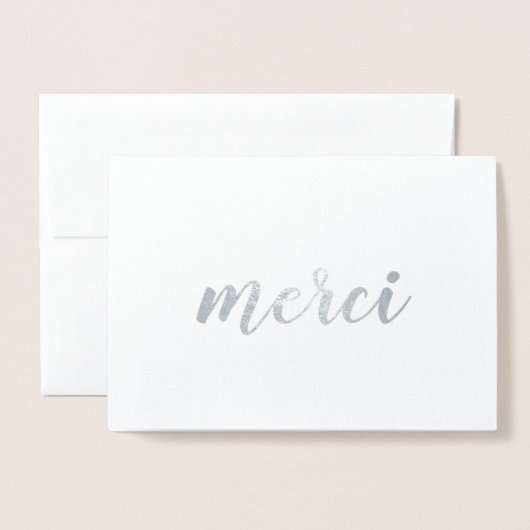 Carte Dorée Merci French Merci Brushstroke Script Argent (Devant avec enveloppe)