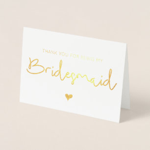 Carte Dorée Merci Gold Foil Pour Être Mon Coeur Bridesmaid