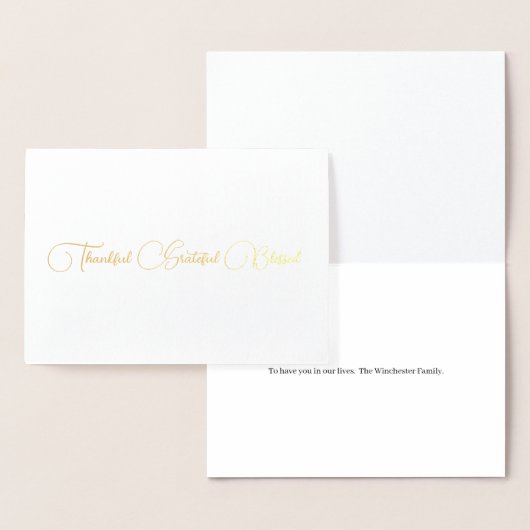 Carte Dorée Merci Grateful Blessé script Thanksgiving (Affichage)
