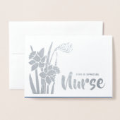 Carte Dorée Merci, infirmière. Daffodiles de printemps et stét (Devant avec enveloppe)
