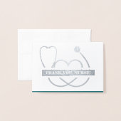 Carte Dorée Merci, infirmière. Stethoscope et luxe de margueri (Devant avec enveloppe)