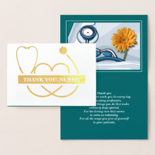 Carte Dorée Merci, infirmière. Stethoscope et luxe de margueri