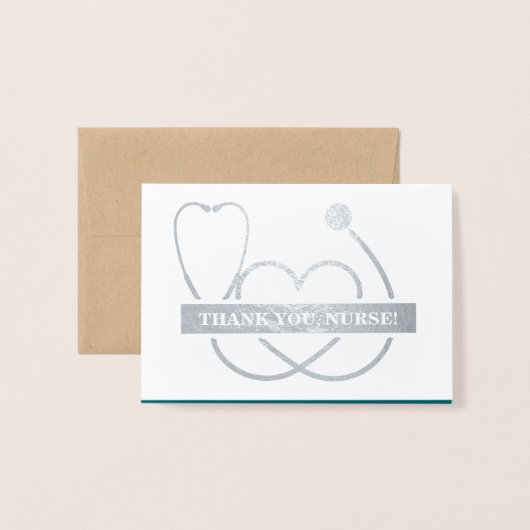 Carte Dorée Merci, infirmière. Stethoscope et luxe de margueri (Devant avec enveloppe)