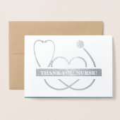 Carte Dorée Merci, infirmière. Stethoscope et marguerite de pr (Devant avec enveloppe)