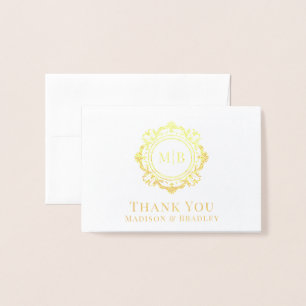 Carte Dorée Merci Mariage de monogramme floral orné