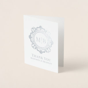 Carte Dorée Merci Mariage de monogramme floral orné