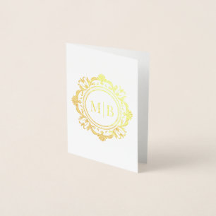 Carte Dorée Merci Mariage de monogramme floral orné