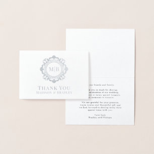 Carte Dorée Merci Mariage de monogramme floral orné