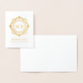 Carte Dorée Merci Mariage de monogramme floral orné (Affichage)