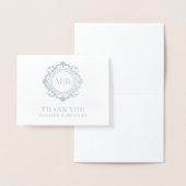 Carte Dorée Merci Mariage de monogramme floral orné (Affichage)