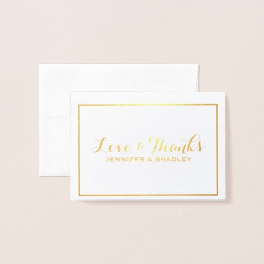 Carte Dorée Merci Mariage frontière simple Elegant Gold Foil (Devant avec enveloppe)