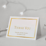 Carte Dorée Merci Mariage minimaliste simple et élégant<br><div class="desc">Certaines occasions appellent à une élégance sobre et ce design mariage "Merci" atteint cet objectif avec un simple texte en feuille d'or (ou d'argent) et un design de cadre qui est l'exemple du style minimaliste. Ajoutez simplement le nom et la date de la mariée et du marié. À l'intérieur est...</div>