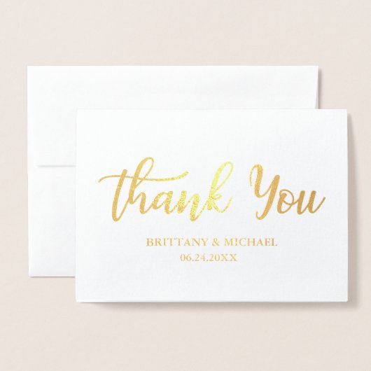 Carte Dorée Merci Mariage moderne Script Photo Gold (Devant avec enveloppe)