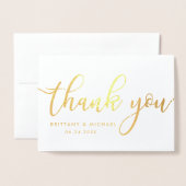 Carte Dorée Merci moderne Mariage photo Gold (Devant avec enveloppe)