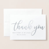 Carte Dorée Merci moderne Mariage photo Silver (Devant avec enveloppe)