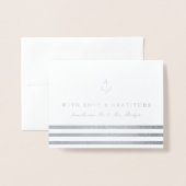 Carte Dorée Merci photo du Mariage d'Ancre et de bande marine (Devant avec enveloppe)
