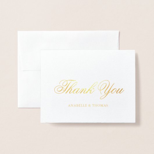 Carte Dorée Merci photo Mariage en marbre et or (Devant avec enveloppe)