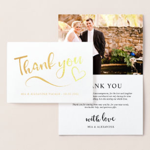 Carte Dorée Merci photo Mariage Gold Heart
