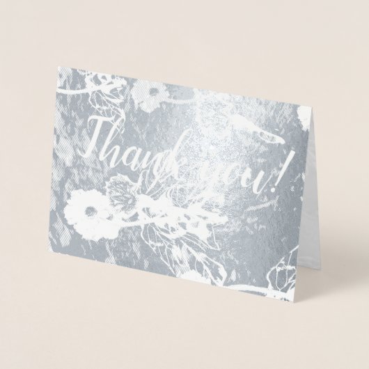 Carte Dorée "Merci" pour un Mariage aux Fleurs d'Argent (Devant)