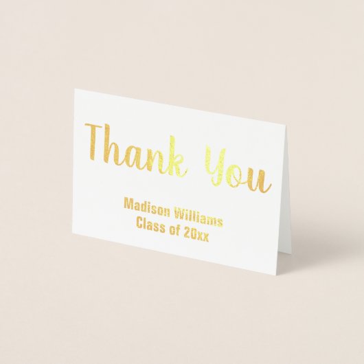 Carte Dorée Merci Script Graduate Nom Gold Foil (Devant)