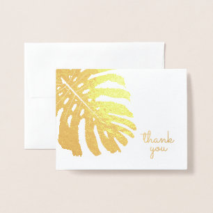 Carte Dorée Merci tropical de feuille d'Hawaï Monstera de